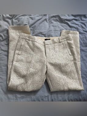 J. Crew Metallic Champagne Paisley Brocade Slim Ankle Pants Wedding Bridal Prom